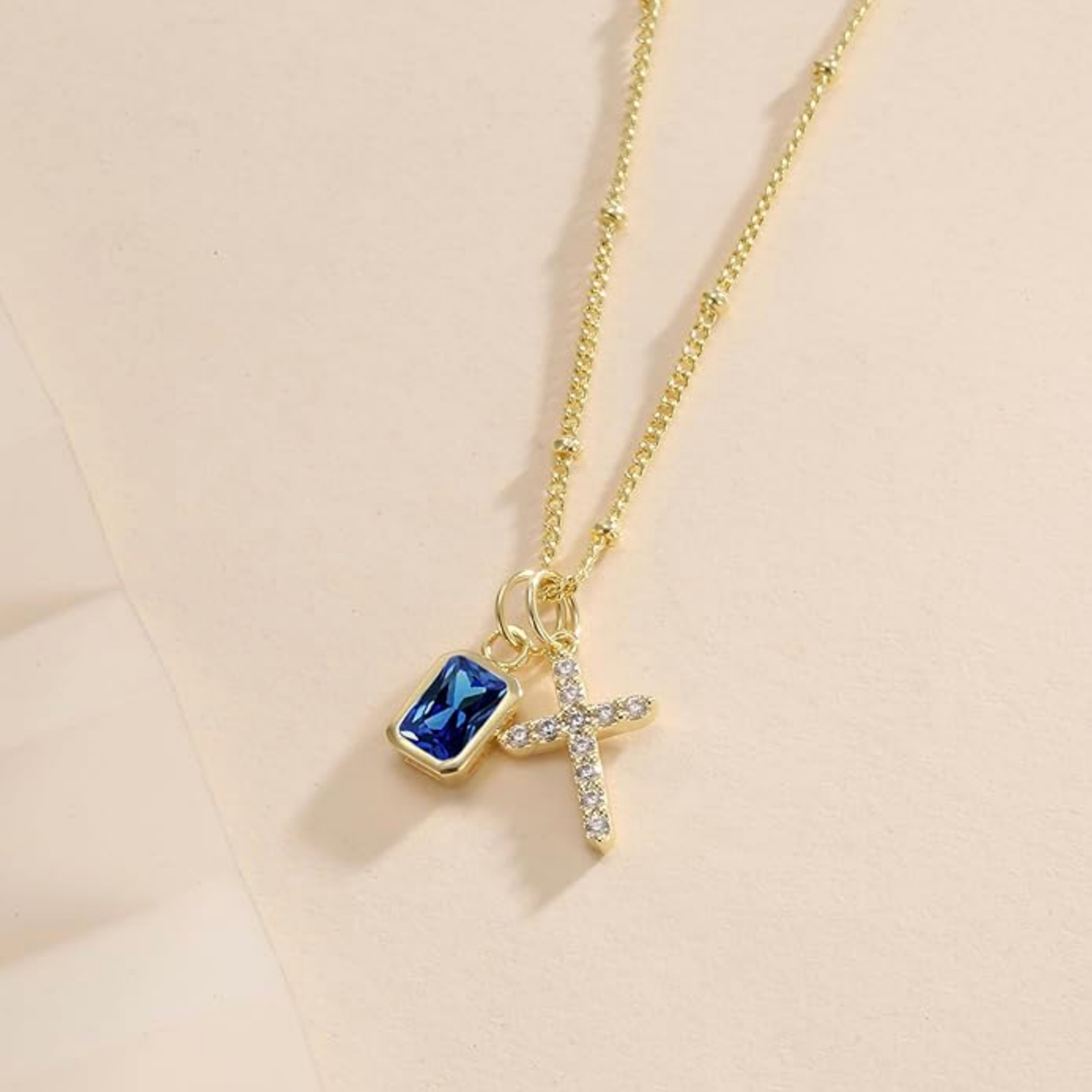 14k Gold Plated Cross Necklace with Birthstone Charms – Dainty Jewelry for Women – Perfect Birthday Gift