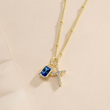 14k Gold Plated Cross Necklace with Birthstone Charms – Dainty Jewelry for Women – Perfect Birthday Gift