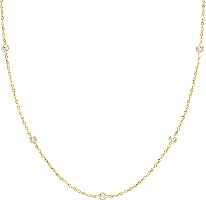 14K Gold Plated Station Necklace | Simulated Diamond BTY Necklace | Womens CZ Chain Necklace | Layering Necklaces