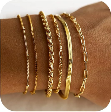 Gold Bracelets for Women Waterproof, 14K Real Gold Jewelry Sets for Women Trendy Thin Dainty Stackable Cuban Link Paperclip Chain Bracelet Pack Fashion Accessories Gifts for Womens