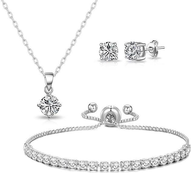 Silver Plated Solitaire Friendship Set Created with Zircondia® Crystals