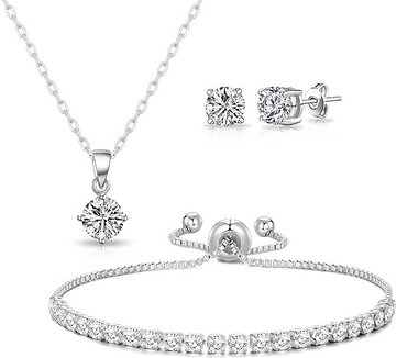 Silver Plated Solitaire Friendship Set Created with Zircondia® Crystals