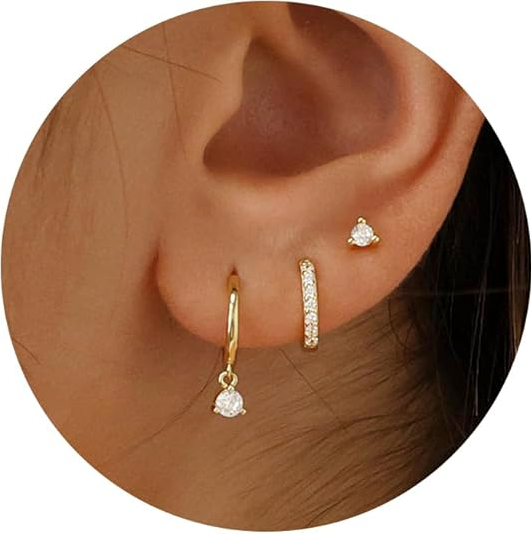 3 Pairs Gold Hoop Earrings Set: Dainty Stud Earrings Trendy Small 14K Gold Plated Hypoallergenic Dangle Cartilage Huggie Hoop Earrings for Women Gold Jewelry for Women Gifts